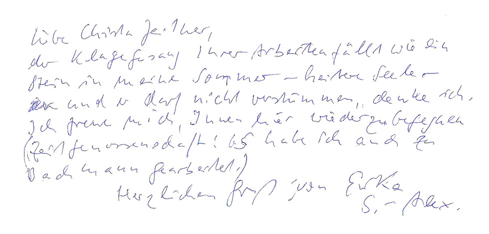 Eintrag im Gästebuch der Ausstellung "Gestundete Zeit oder die Erinnerung an morgen"
